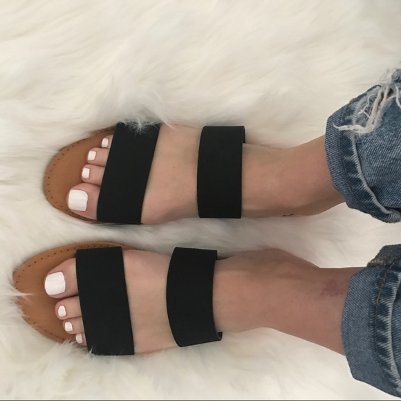 Shoes - 1 left!! Black Vegan Suede Slide Sandal